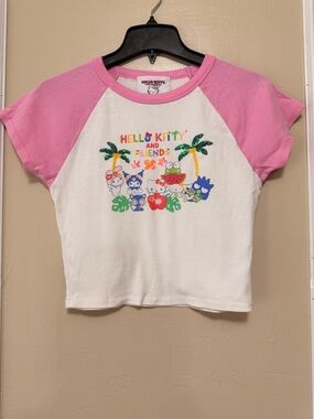 Hello Kitty Pink & White Short Sleeve Raglan Tee with Tropical Friends